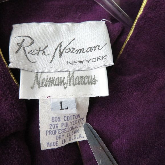 Vintage 80s Ruth Norman for Neiman Marcus Velour Guru Jacket Purple Gold Toggles - Picture 8 of 14